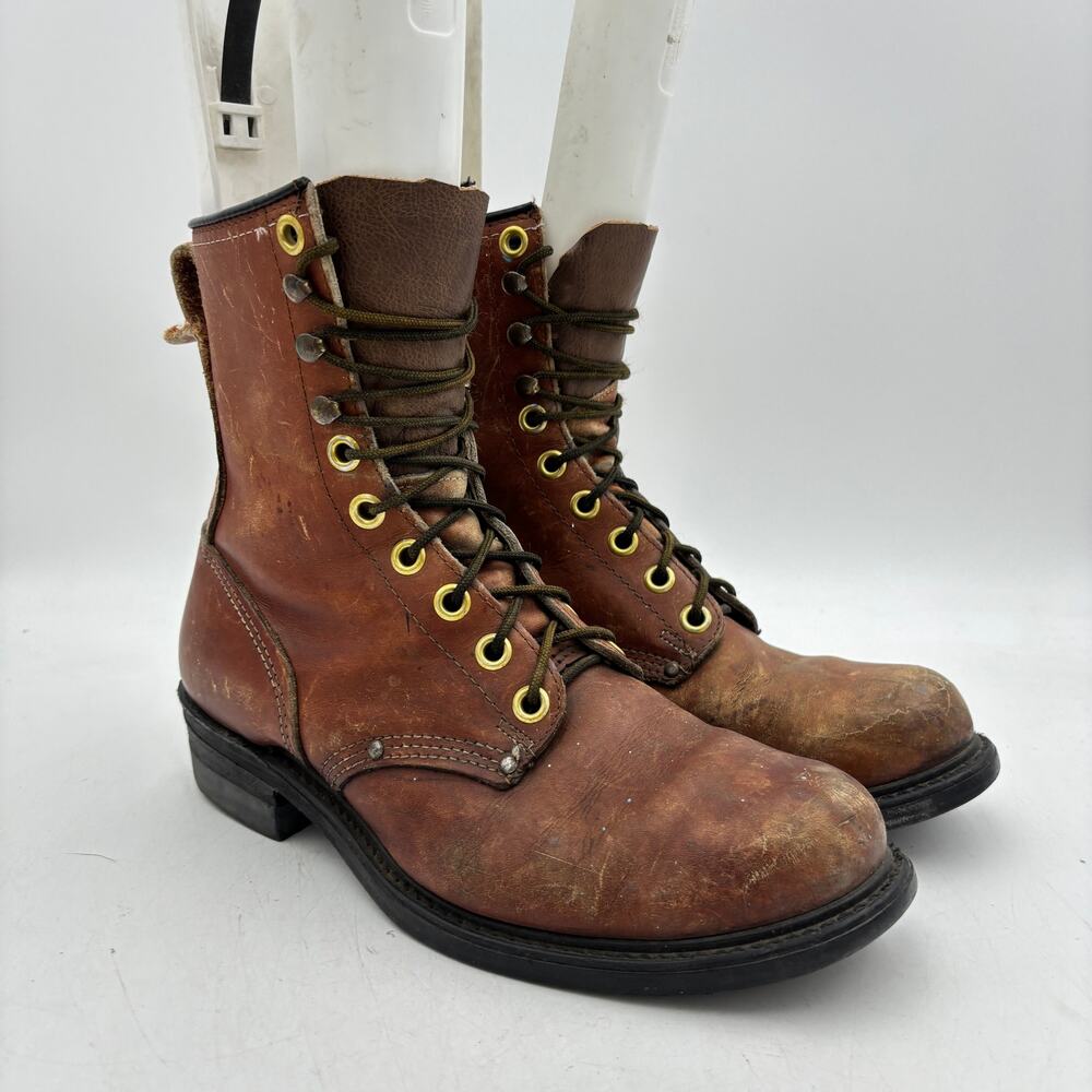 Vintage 90s Logger Boots Brown Full-Grain Leather Men’s 11 Utility